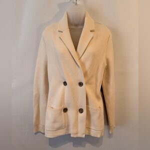Eddie Bauer Cream Double-Breasted Knit Blazer